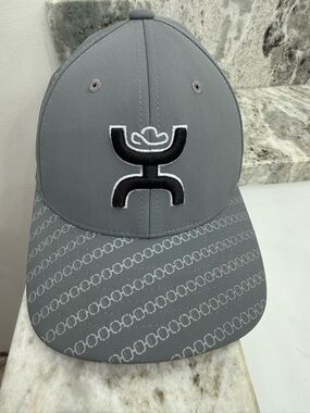HOOey Youth Gray Flexfit Hat Black Logo Pattern Brim Cap
